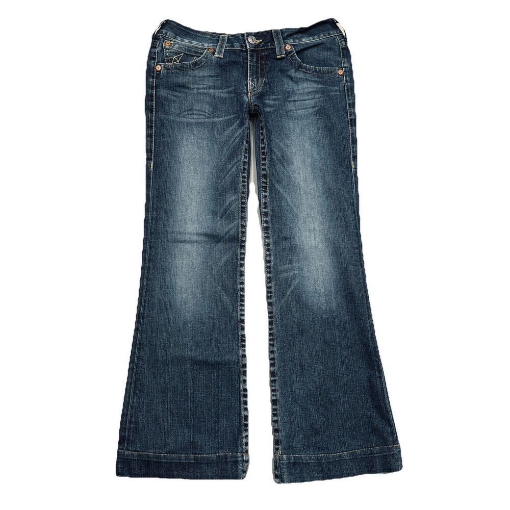 True Religion Candice Trouser Flared Low Rise Jeans 30 (32x30.5) Blue Womens